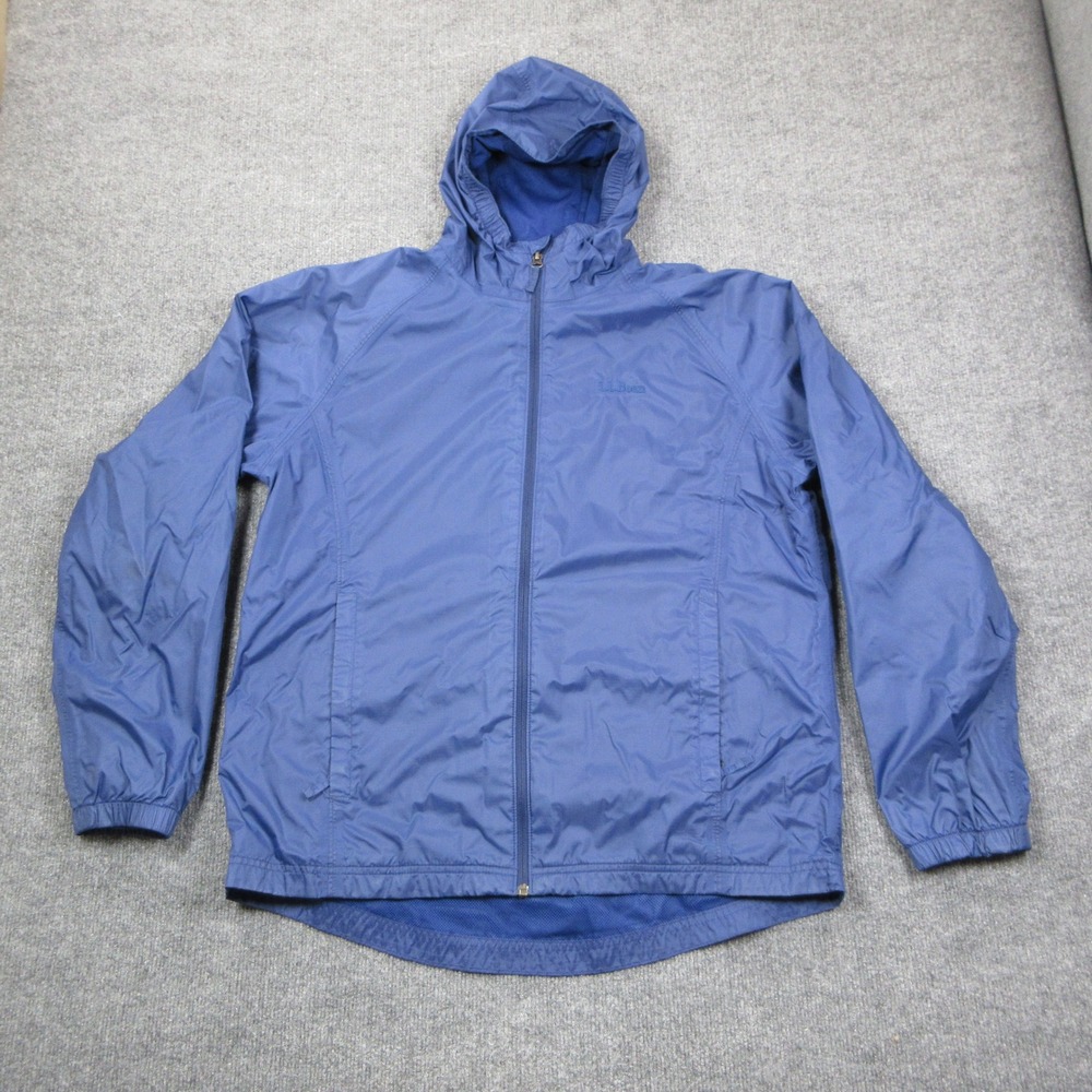 LL Bean Windbreaker Hooded Jacket Mens M Blue Mesh Lined Hiking Gorpcore